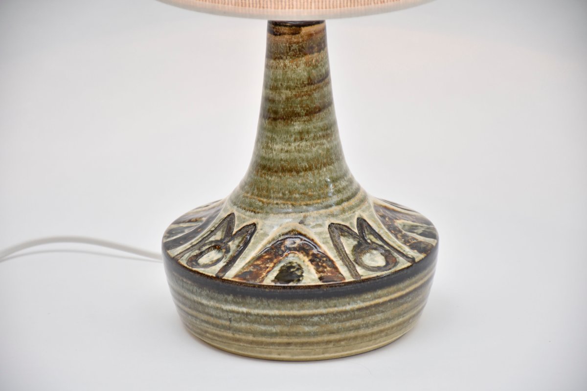 Lampe de table en céramique du milieu du siècle, dans des tons marron et vert olive, par Soholm-photo-3