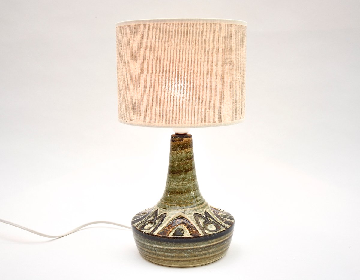 Lampe de table en céramique du milieu du siècle, dans des tons marron et vert olive, par Soholm