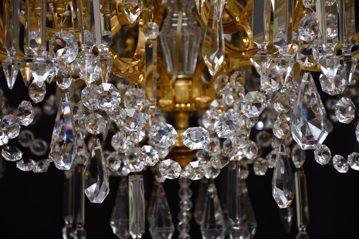 A Late 19th-century Chandelier Made Of Gilded Bronze And Baccarat Crystal, Signed Aillard Paris-photo-2