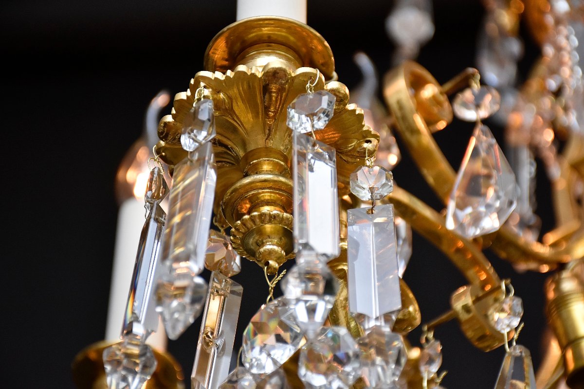 A Late 19th-century Chandelier Made Of Gilded Bronze And Baccarat Crystal, Signed Aillard Paris-photo-3