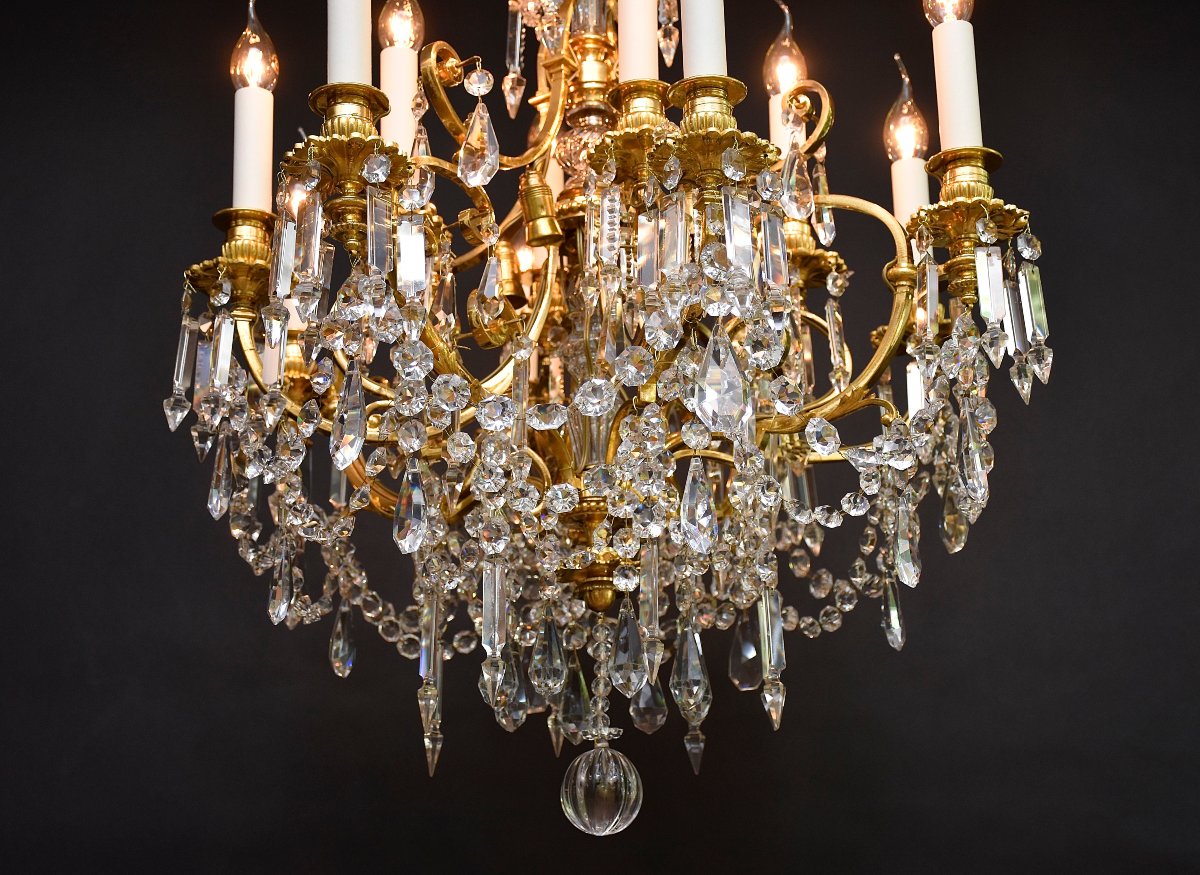 A Late 19th-century Chandelier Made Of Gilded Bronze And Baccarat Crystal, Signed Aillard Paris-photo-4