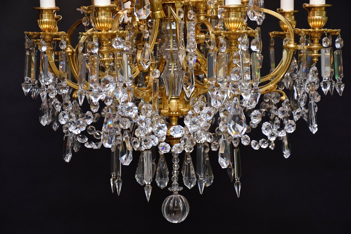 A Late 19th-century Chandelier Made Of Gilded Bronze And Baccarat Crystal, Signed Aillard Paris-photo-1