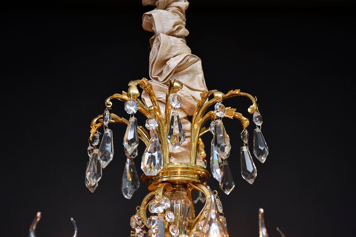 A Late 19th-century Chandelier Made Of Gilded Bronze And Baccarat Crystal, Signed Aillard Paris-photo-3