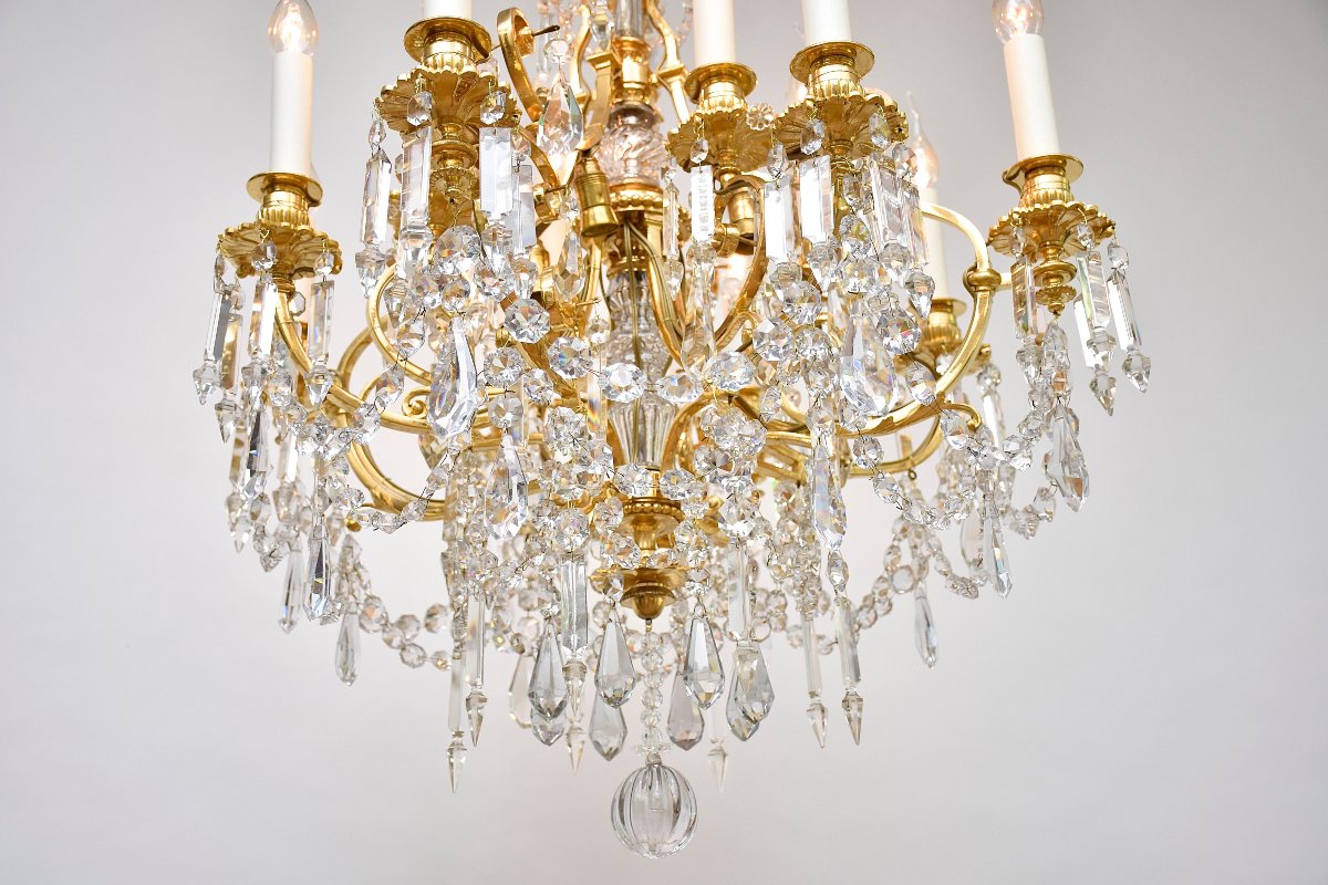 A Late 19th-century Chandelier Made Of Gilded Bronze And Baccarat Crystal, Signed Aillard Paris-photo-6