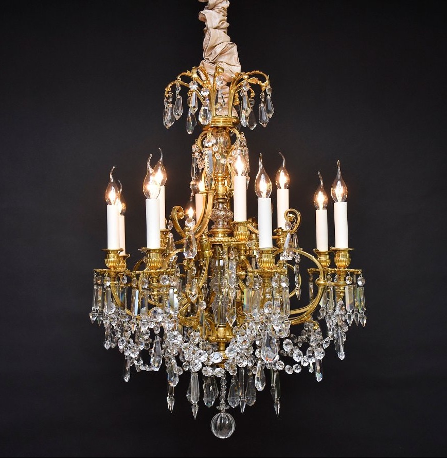 A Late 19th-century Chandelier Made Of Gilded Bronze And Baccarat Crystal, Signed Aillard Paris
