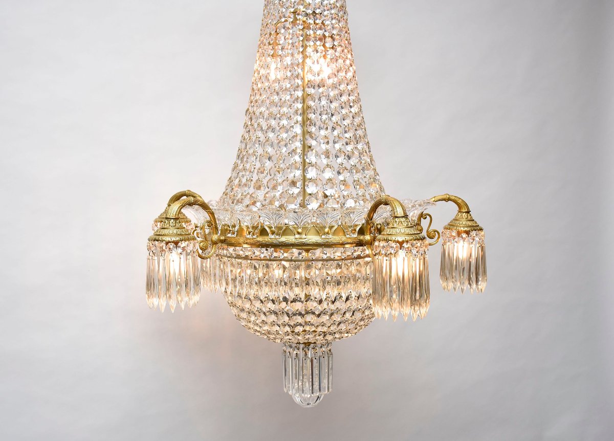 Crystal And Gilded Bronze Chandelier, Louis XVI Style, Circa 1910-photo-2
