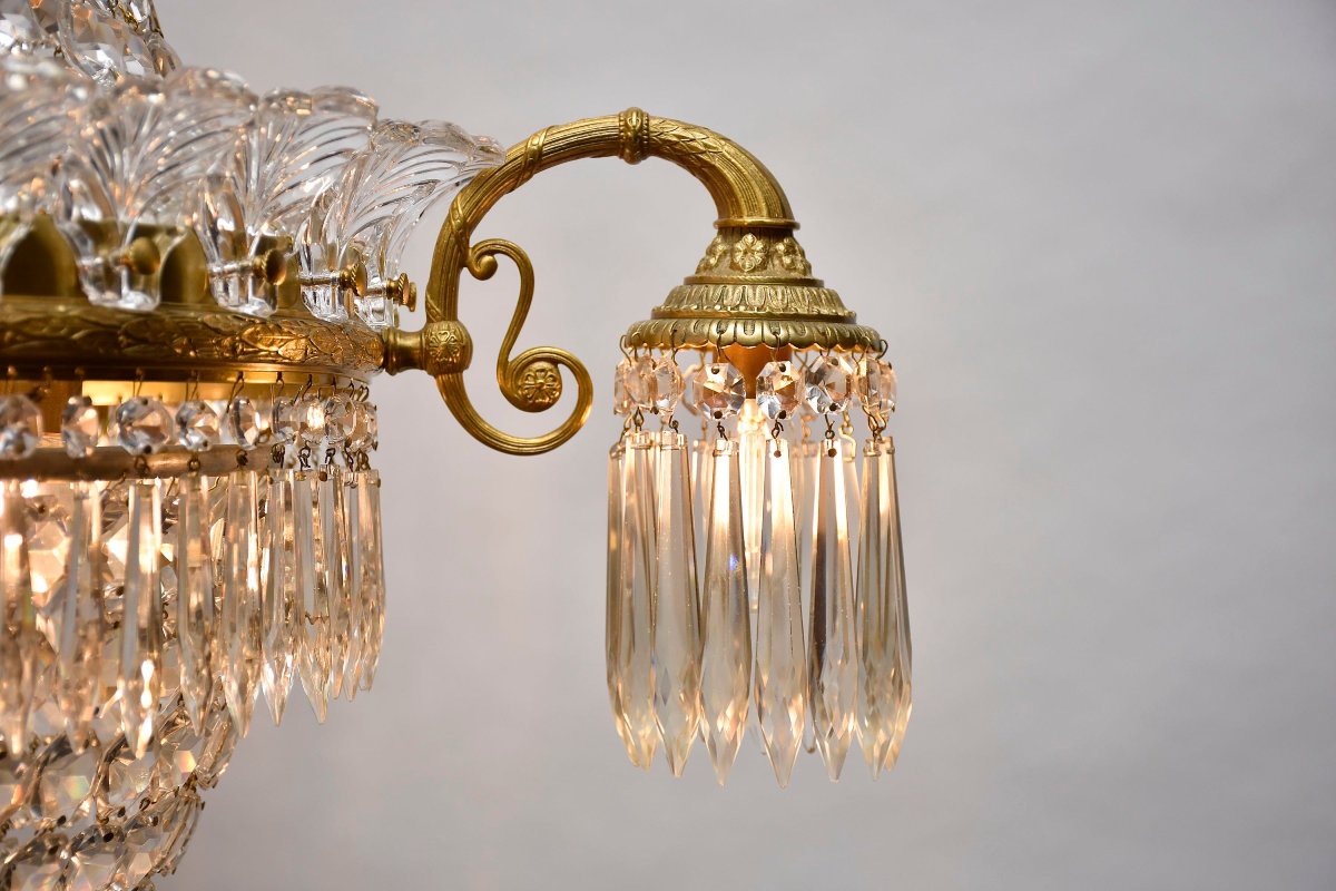 Crystal And Gilded Bronze Chandelier, Louis XVI Style, Circa 1910-photo-3