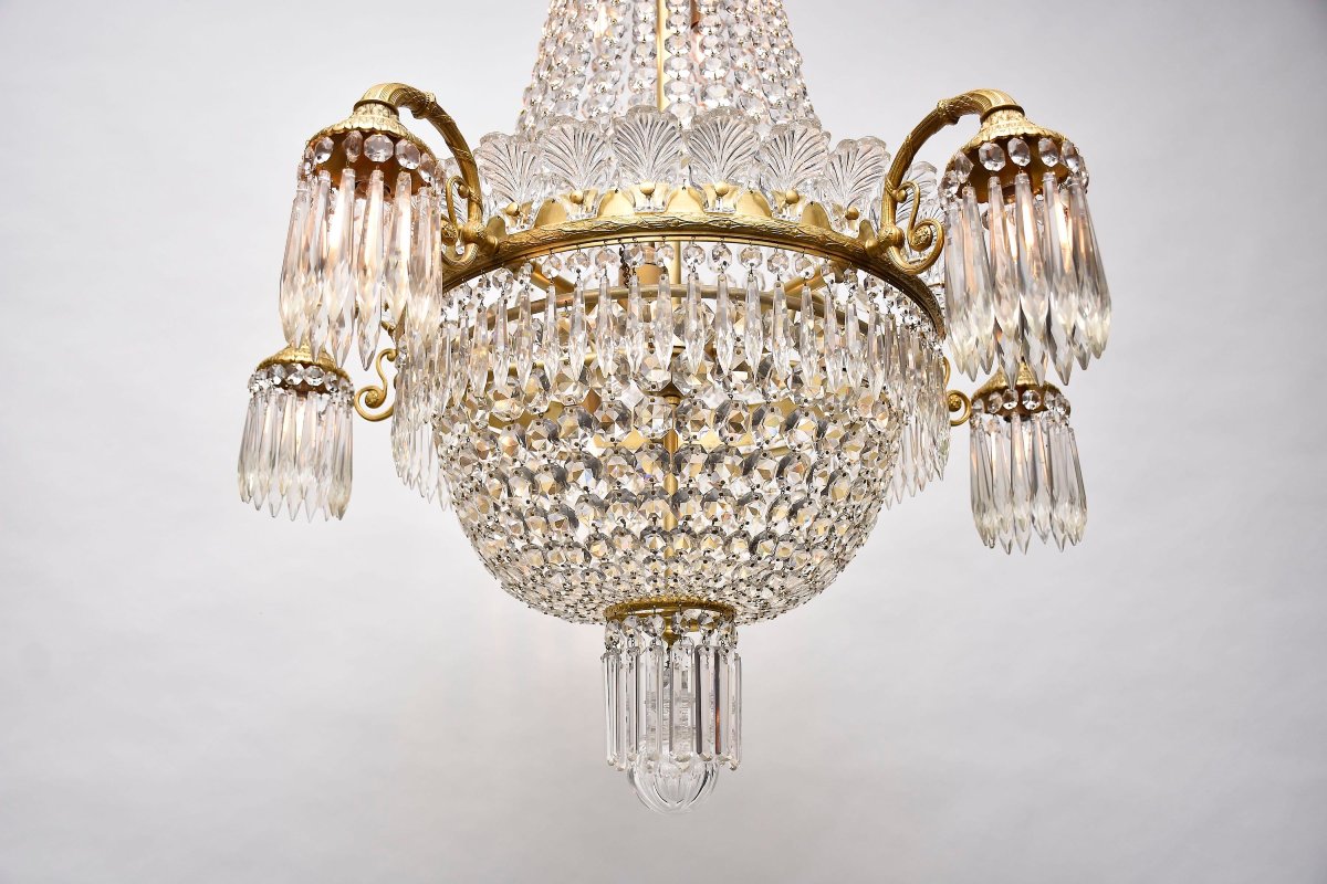 Crystal And Gilded Bronze Chandelier, Louis XVI Style, Circa 1910-photo-4