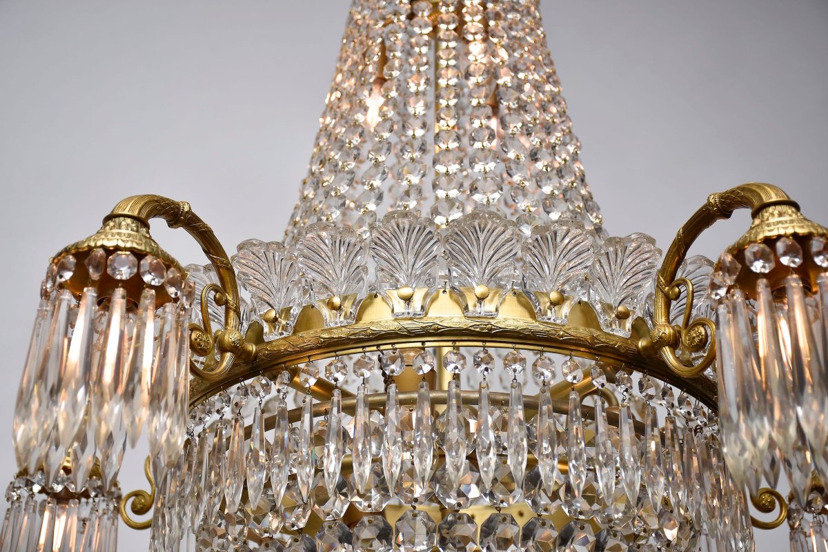 Crystal And Gilded Bronze Chandelier, Louis XVI Style, Circa 1910-photo-2