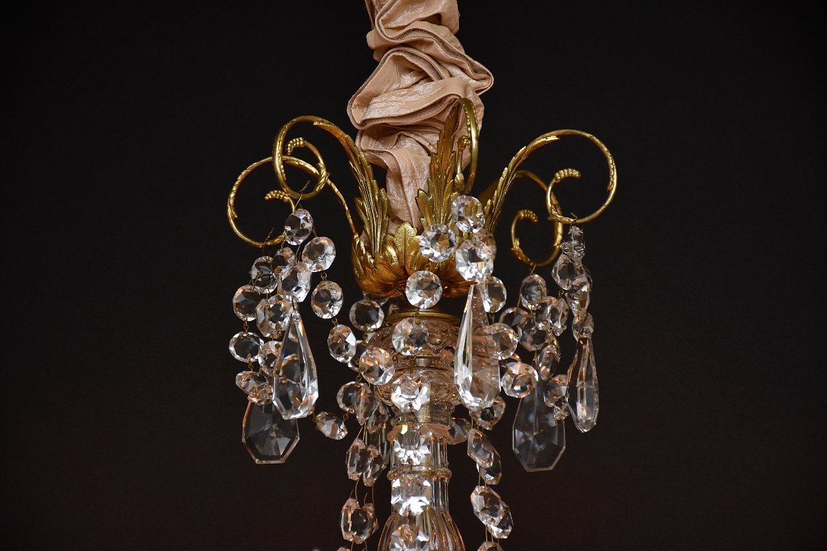 Lustre du XIXe siècle en bronze doré, de style Louis XVI, les cristaux de Baccarat-photo-4
