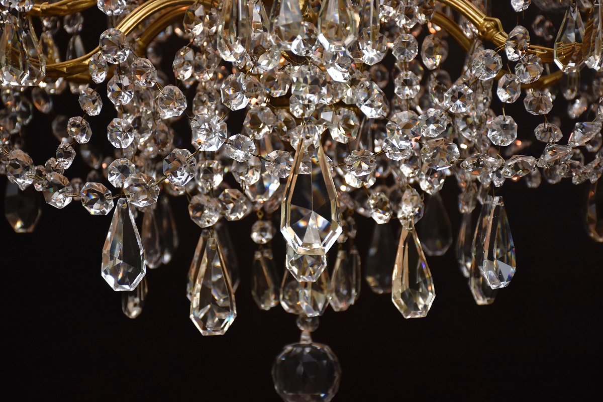 Lustre du XIXe siècle en bronze doré, de style Louis XVI, les cristaux de Baccarat-photo-1