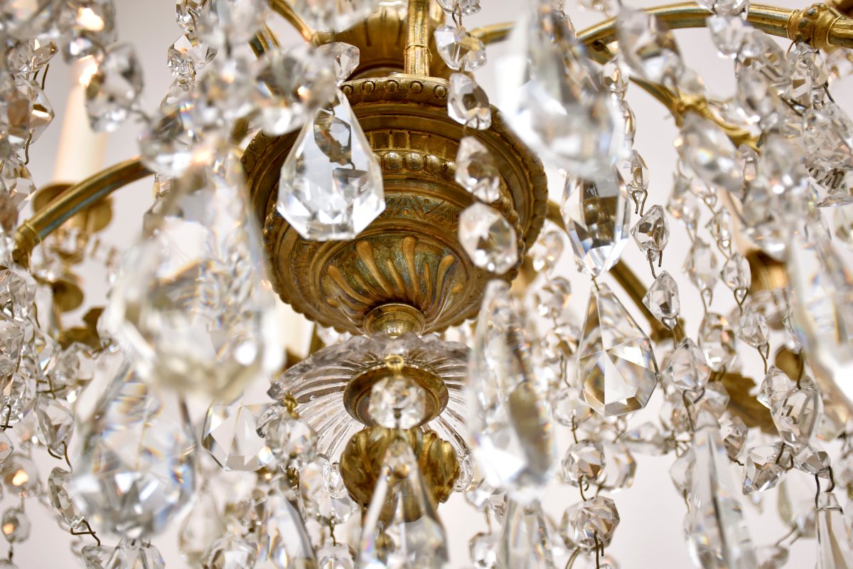 Lustre du XIXe siècle en bronze doré, de style Louis XVI, les cristaux de Baccarat-photo-4
