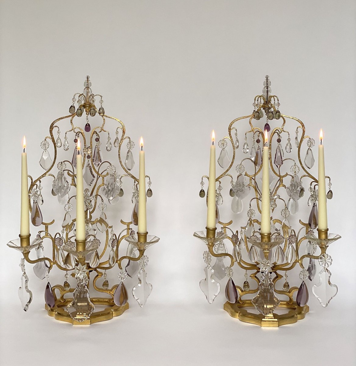 A  Pair Large Crystal Girandoles By Maison Baguès-photo-3