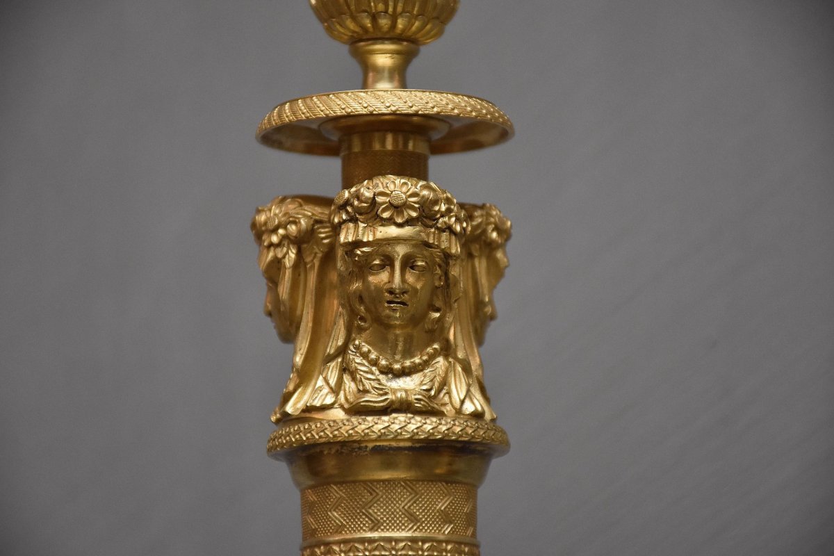 A   Pair Of Gilt Bronze Empire Candlesticks-photo-1