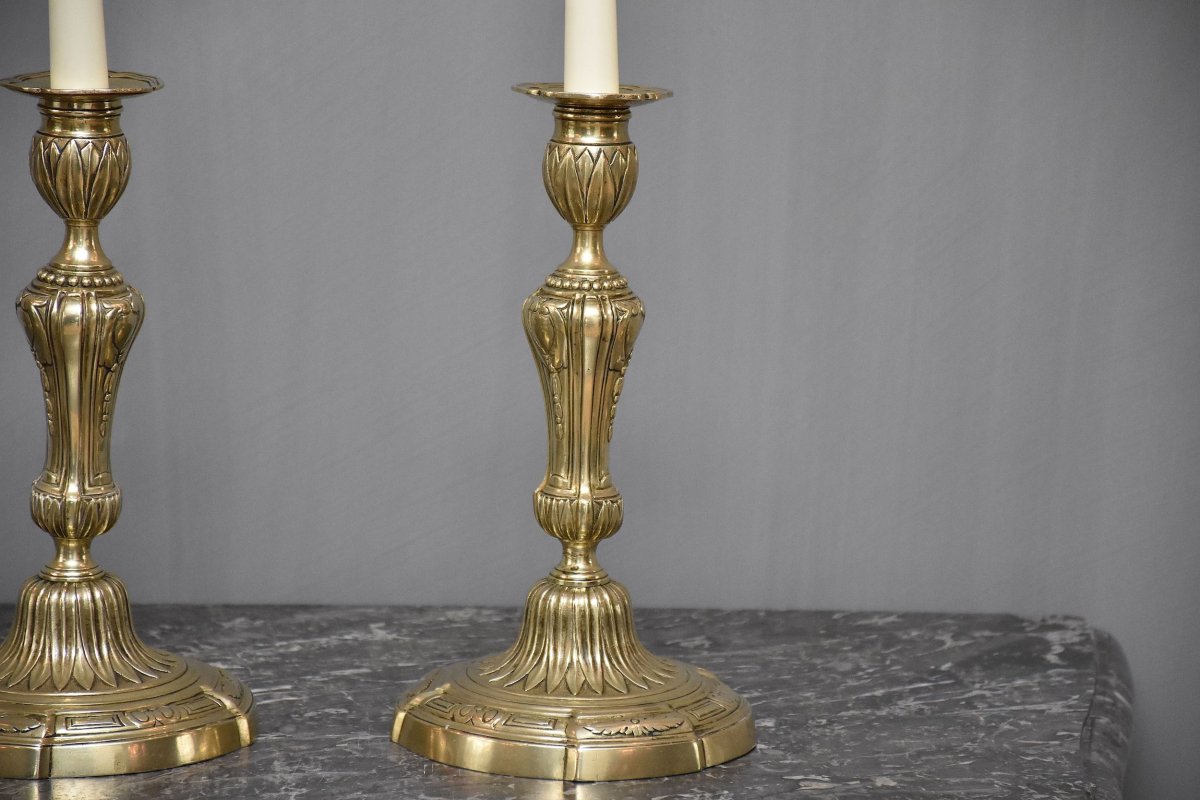 A Pair Of 18th C. French Candlesticks Louis XVI-photo-3