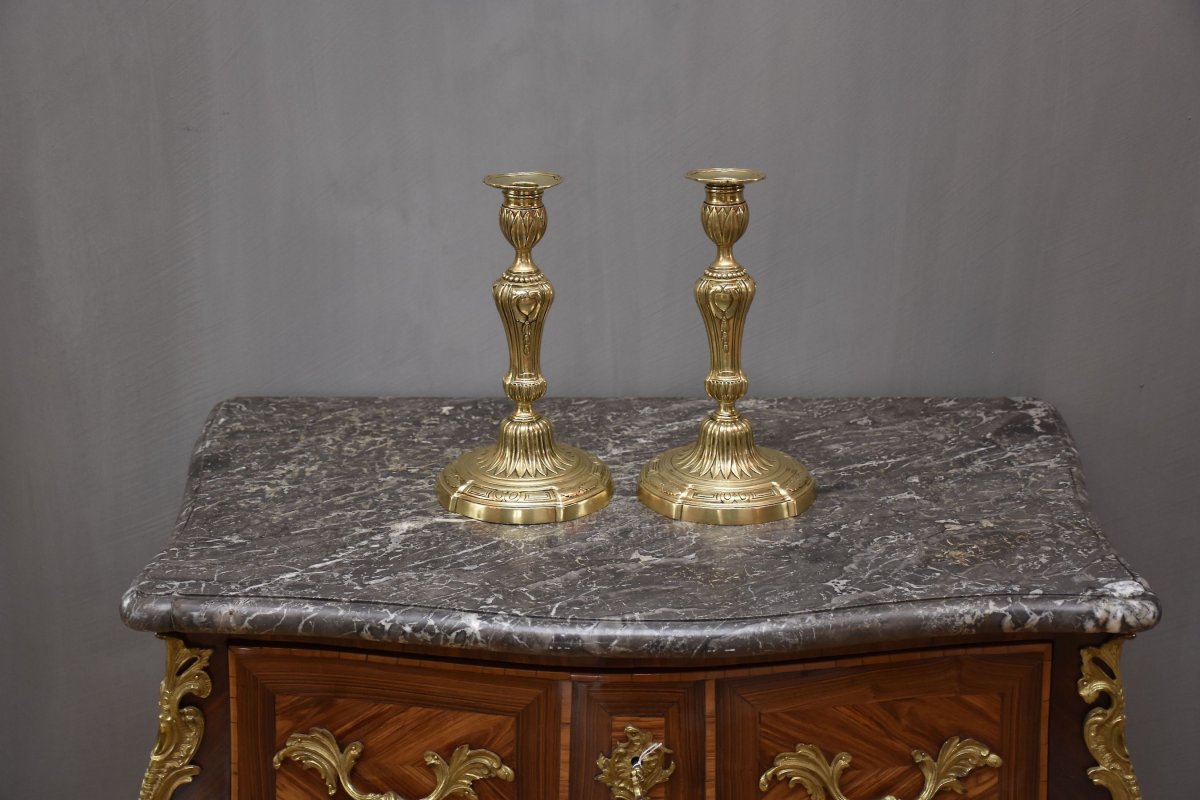 A Pair Of 18th C. French Candlesticks Louis XVI-photo-7