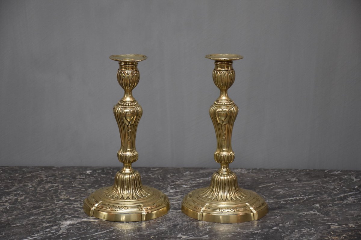 A Pair Of 18th C. French Candlesticks Louis XVI-photo-8