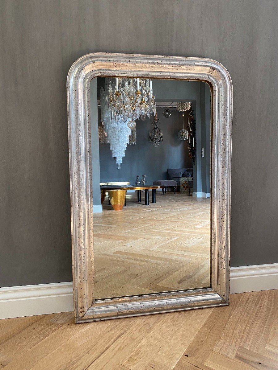 Miroir Ancien Louis -philippe,  19ème siècle, Feuille d'Argent-photo-4