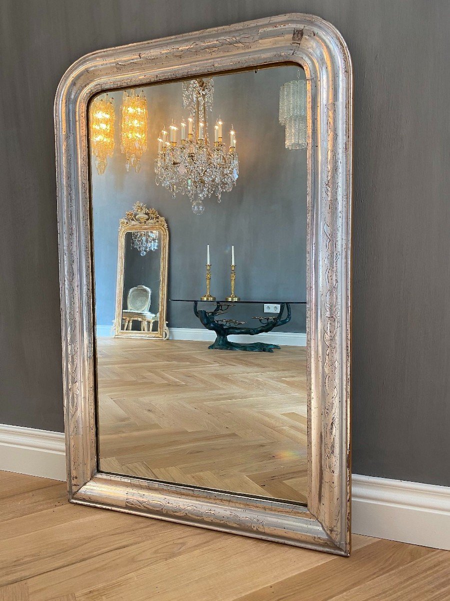 Miroir Ancien Louis -philippe,  19ème siècle, Feuille d'Argent-photo-6