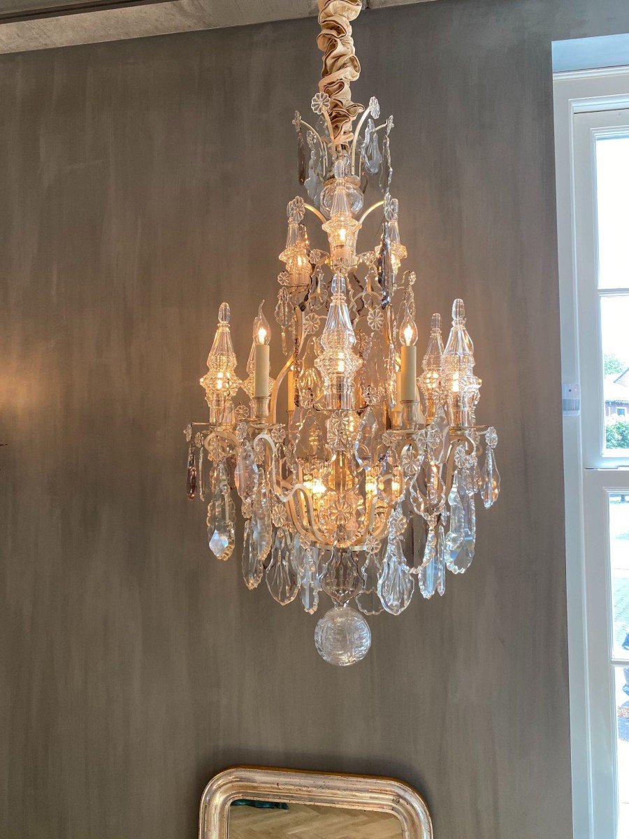 Grand Lustre De Style Louis XV En Bronze Argenté-photo-5