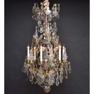 Large 18th C. Cage Chandelier In Gilt Bronze And Crystal, Louis XV Period