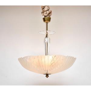 Mid-century Swedish Glass And Brass Lamp By Carl Fagerlund