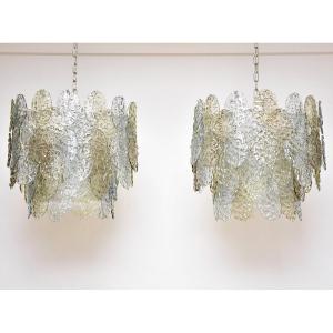 Pair Of Mid Century Italian Murano Chandeliers By Vistosi