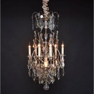 Lustre en bronze et cristal argenté