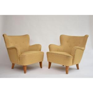  Paire De Fauteuils Du Milieu Du Siècle 'Laila' Par Ilmari Lappalainen Pour Asko 1948
