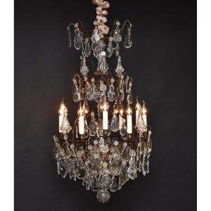 Late 19th Century Bronze And Crystal Chandelier, Louis XV Style