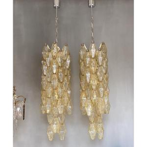 Mid-century Murano 'poliedri' Chandeliers, Created By Carlo Scarpa For Venini