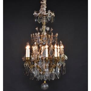Lustre en bronze doré et cristal du début du XIXe siècle, de style Louis XV