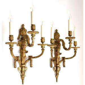 Une paire d'appliques en bronze doré du XIXe siècle, de style Louis XVI