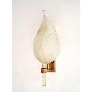 Mid-century Murano Italian Wall Lamp In Gold Leaf By Ercole Barovier