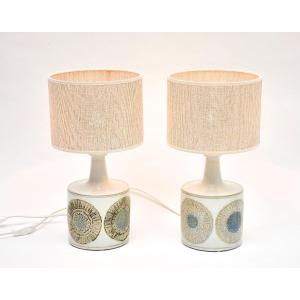 Une paire de lampes de table scandinaves en céramique par Kari Christensen, 1960