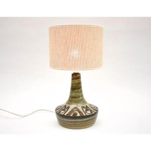Lampe de table en céramique du milieu du siècle, dans des tons marron et vert olive, par Soholm