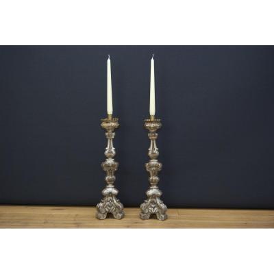 Beautiful Pair Of Silver Leaf Candelabras