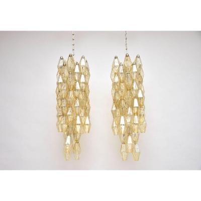 A Pair Of Mid-century Murano Chandeliers By Venini