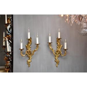 Pair Of Louis XV Style Gilt Bronze Sconces