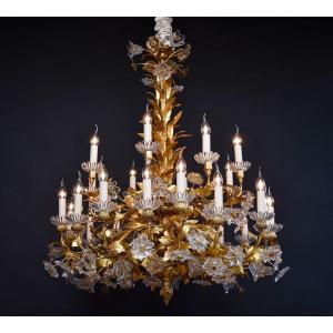 Large Floral Chandelier In Gilt Bronze