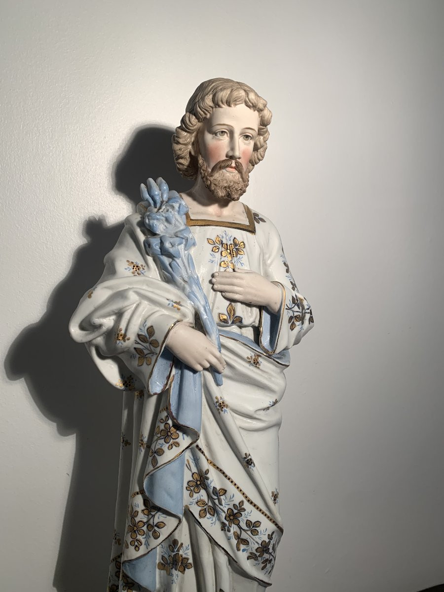 Statue Saint Joseph Biscuit Polychrome XIX-photo-3