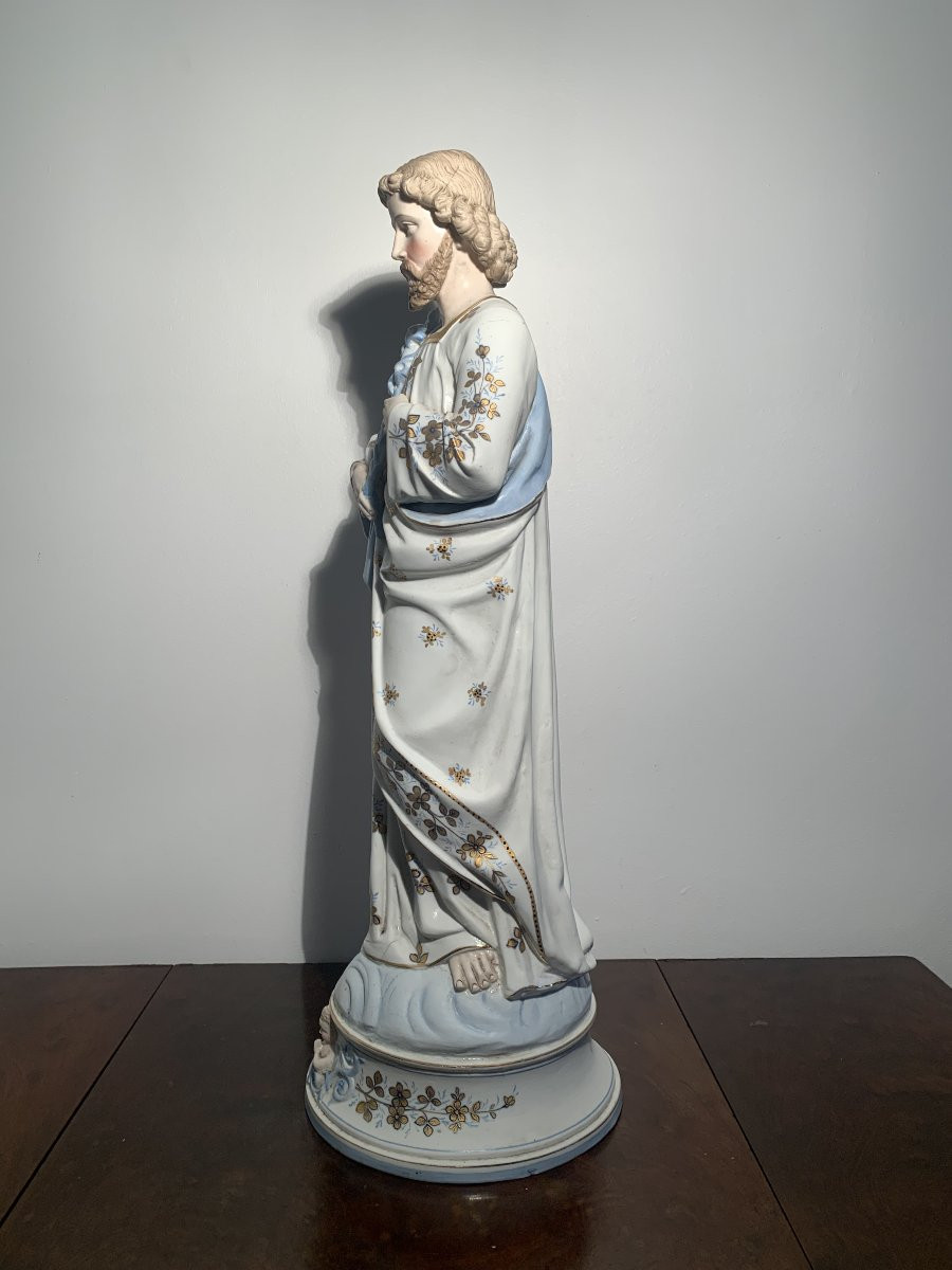 Statue Saint Joseph Biscuit Polychrome XIX-photo-5