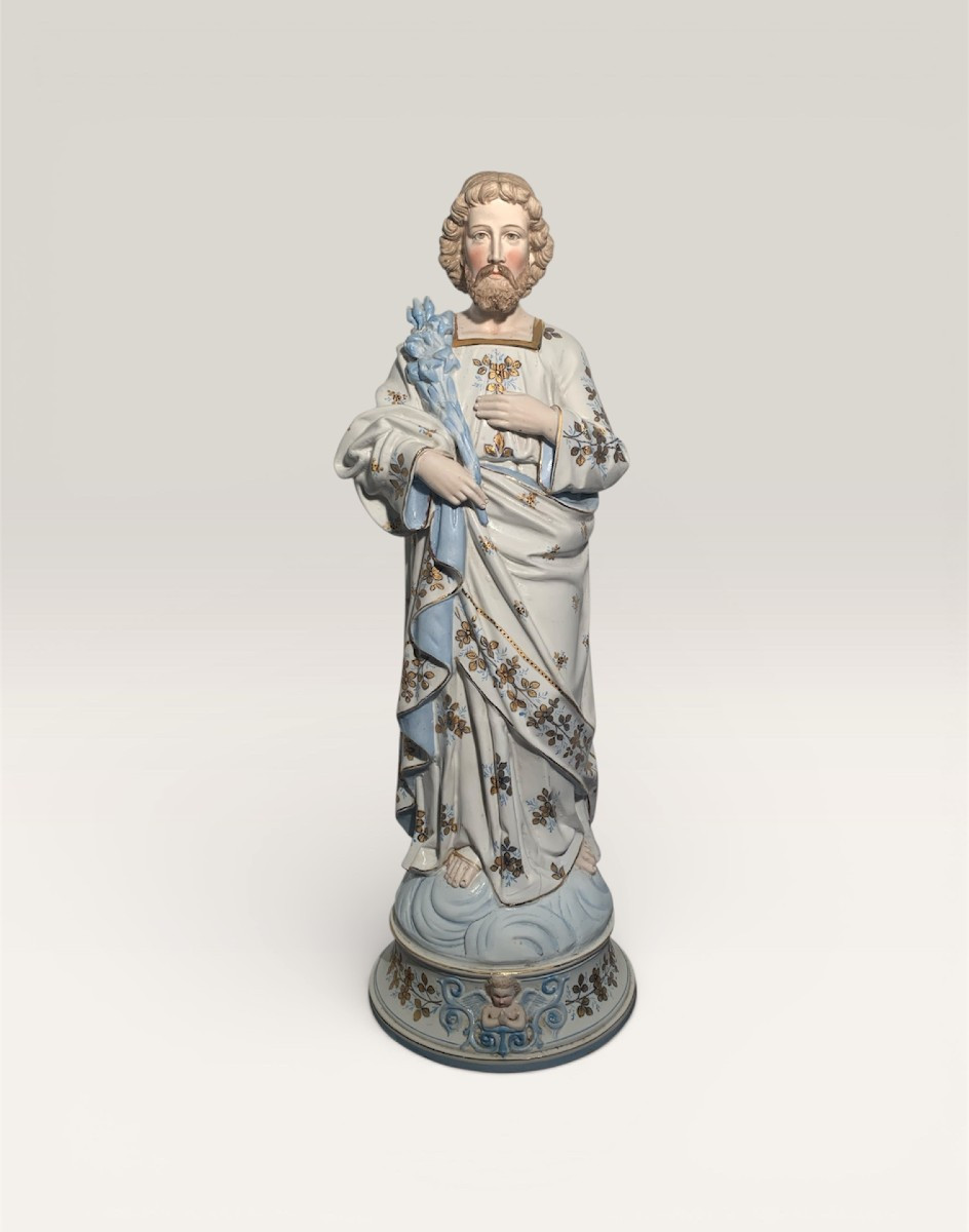 Statue Saint Joseph Biscuit Polychrome XIX