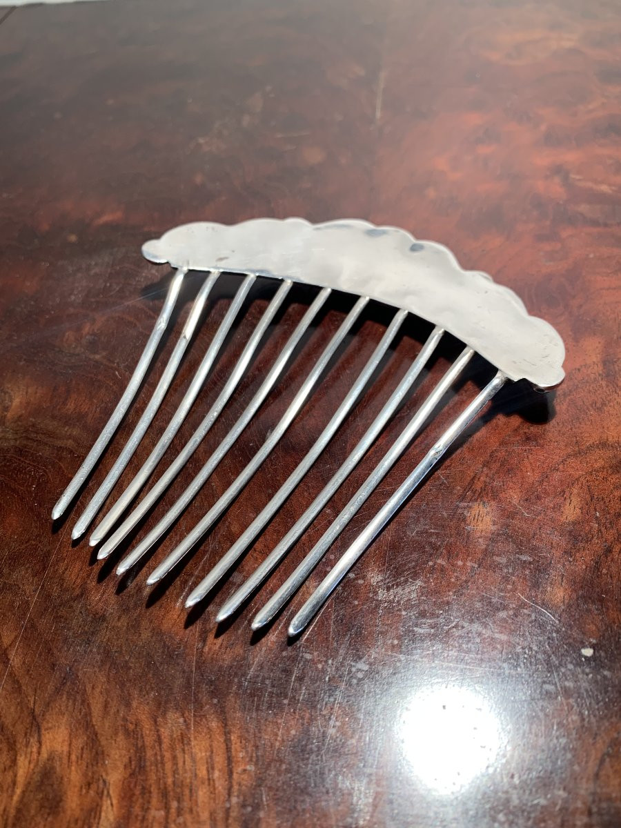 Peigne à Cheveux Tiare Argent Massif Art Nouveau-photo-6