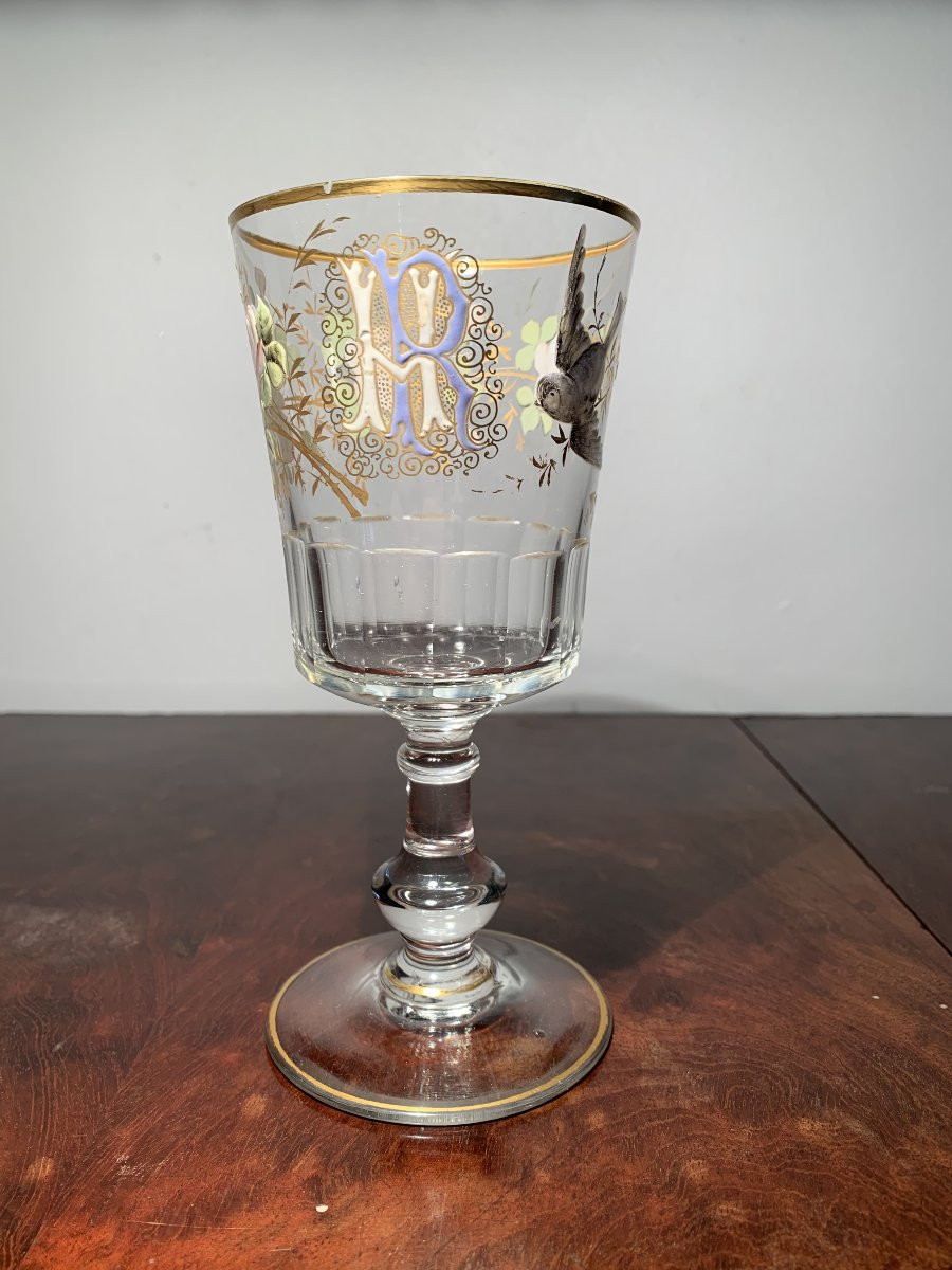 Verre Emaillé Oiseau Rose XIX-photo-3