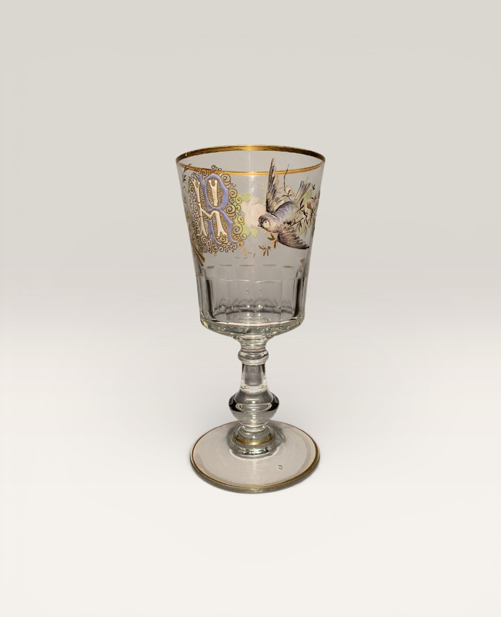 Verre Emaillé Oiseau Rose XIX