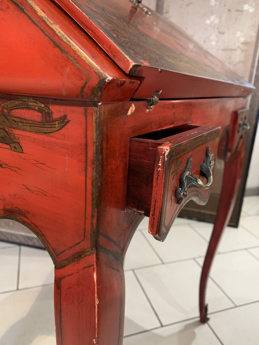 Slanted Desk In Chinese Lacquer, Louis XV Style-photo-2