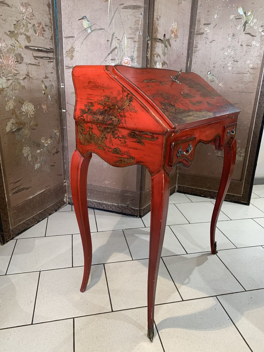 Slanted Desk In Chinese Lacquer, Louis XV Style-photo-3