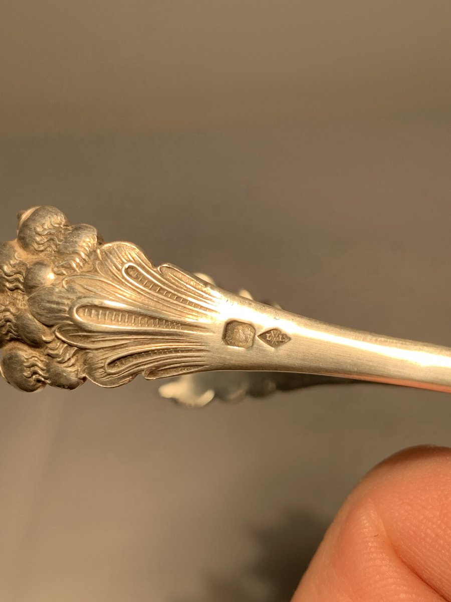 Pince à Sucre Argent Massif Minerve Pate de Lion XIX-photo-4