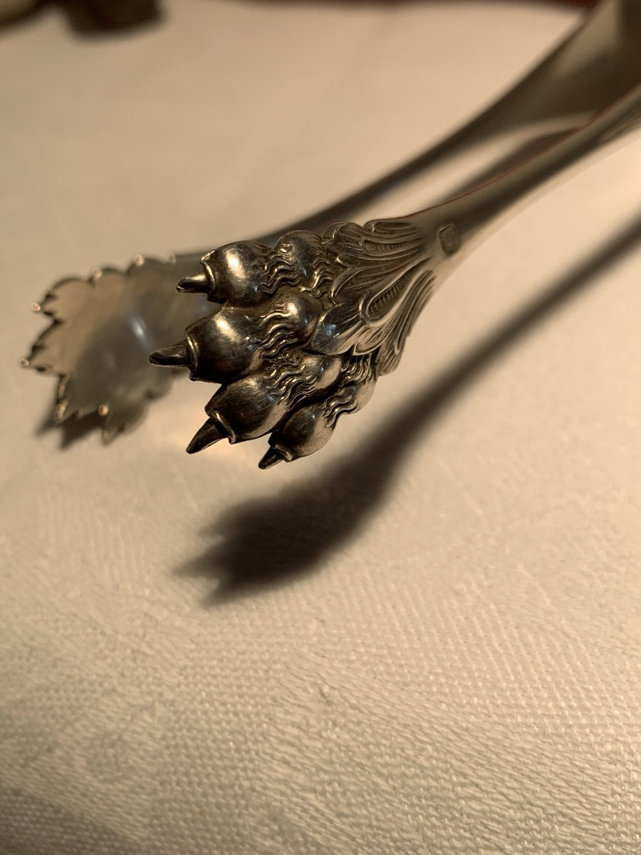 Pince à Sucre Argent Massif Minerve Pate de Lion XIX-photo-4